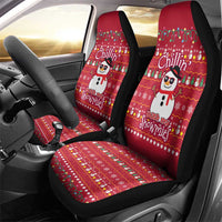 Christmas Chillin With My Snowmies Car Seat Cover Cool Snowman Red Snowflake Light String - Wonder Print Shop