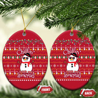 Christmas Chillin With My Snowmies Ceramic Ornament Cool Snowman Red Snowflake Light String - Wonder Print Shop