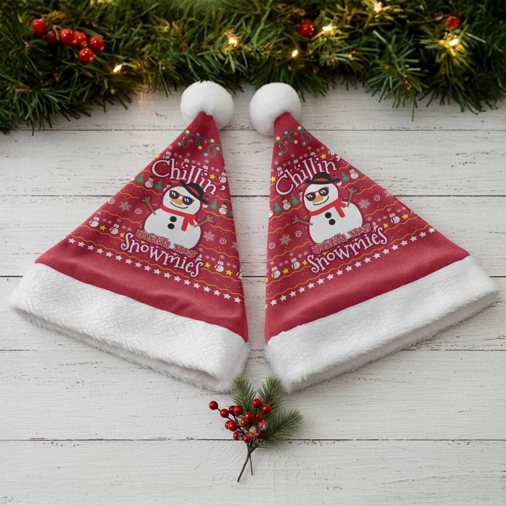 Christmas Chillin With My Snowmies Christmas Santa Hat Cool Snowman Red Snowflake Light String - Wonder Print Shop