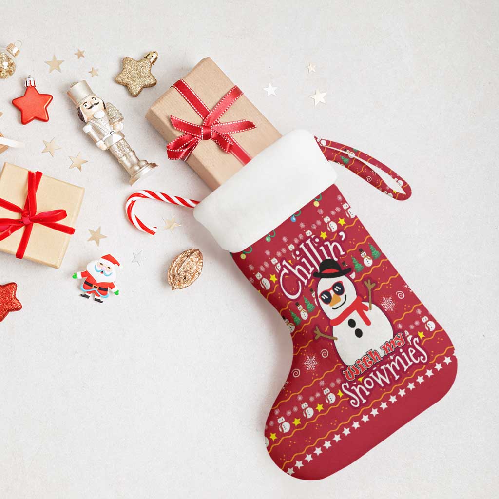 Christmas Chillin With My Snowmies Christmas Stocking Cool Snowman Red Snowflake Light String - Wonder Print Shop