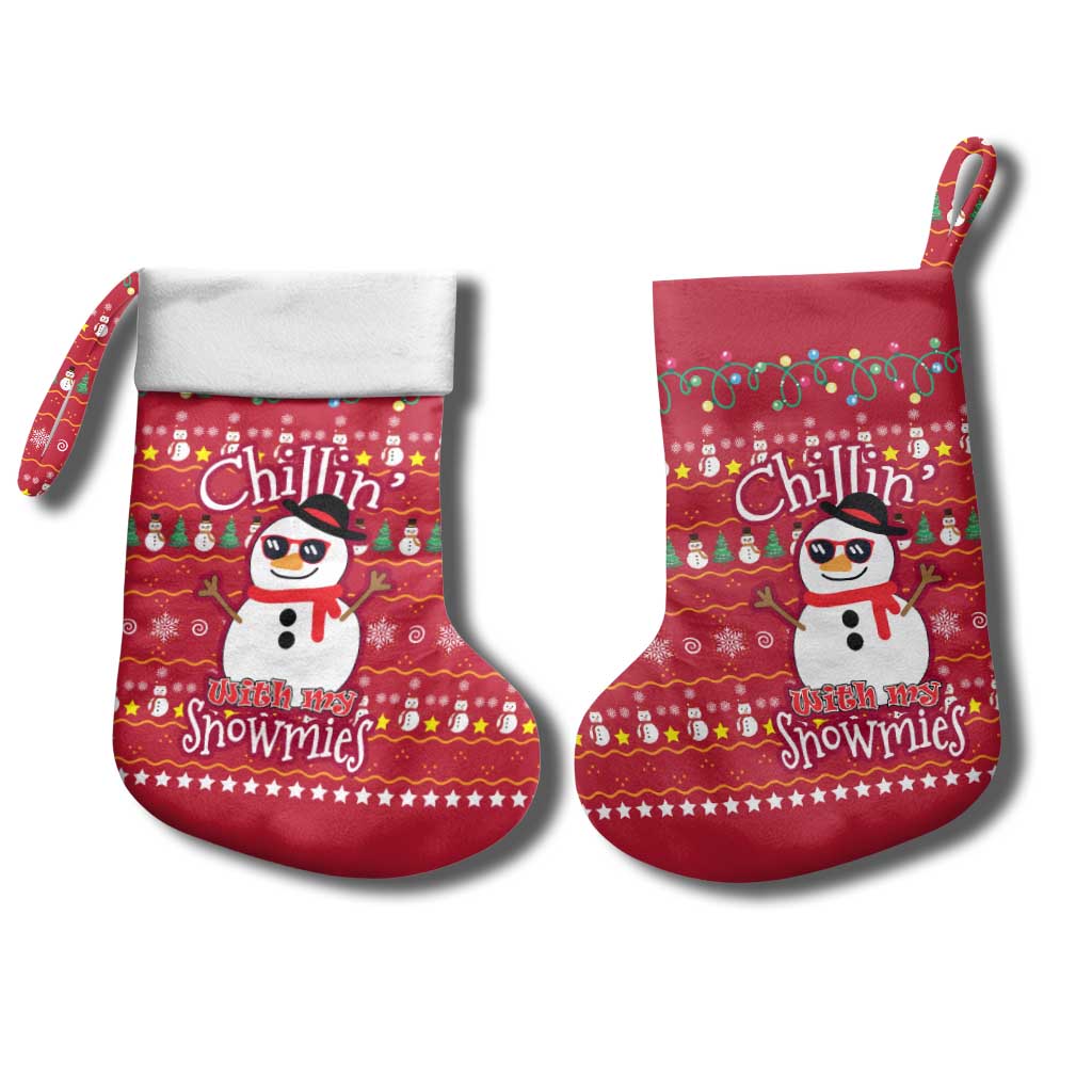 Christmas Chillin With My Snowmies Christmas Stocking Cool Snowman Red Snowflake Light String - Wonder Print Shop