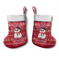 Christmas Chillin With My Snowmies Christmas Stocking Cool Snowman Red Snowflake Light String - Wonder Print Shop