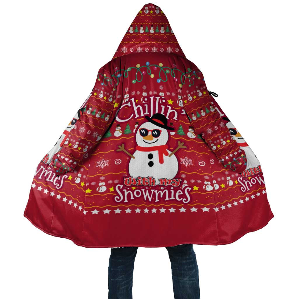 Christmas Chillin With My Snowmies Cloak Cool Snowman Red Snowflake Light String - Wonder Print Shop