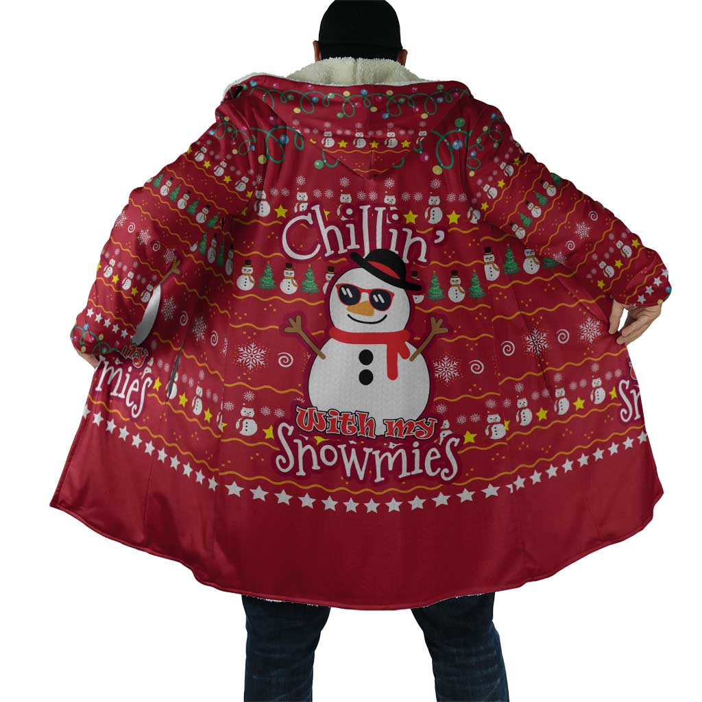 Christmas Chillin With My Snowmies Cloak Cool Snowman Red Snowflake Light String - Wonder Print Shop