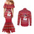 Christmas Chillin With My Snowmies Couples Matching Mermaid Dress and Long Sleeve Button Shirt Cool Snowman Red Snowflake Light String - Wonder Print Shop