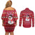 Christmas Chillin With My Snowmies Couples Matching Off Shoulder Short Dress and Long Sleeve Button Shirt Cool Snowman Red Snowflake Light String - Wonder Print Shop