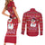 Christmas Chillin With My Snowmies Couples Matching Short Sleeve Bodycon Dress and Long Sleeve Button Shirt Cool Snowman Red Snowflake Light String - Wonder Print Shop