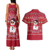 Christmas Chillin With My Snowmies Couples Matching Tank Maxi Dress and Hawaiian Shirt Cool Snowman Red Snowflake Light String - Wonder Print Shop