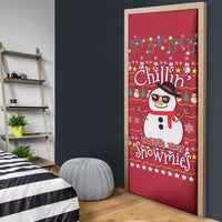 Christmas Chillin With My Snowmies Door Cover Cool Snowman Red Snowflake Light String - Wonder Print Shop