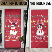 Christmas Chillin With My Snowmies Door Cover Cool Snowman Red Snowflake Light String - Wonder Print Shop