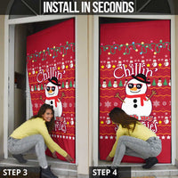 Christmas Chillin With My Snowmies Door Cover Cool Snowman Red Snowflake Light String - Wonder Print Shop