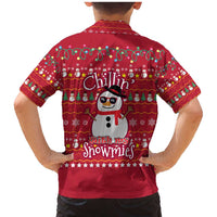 Christmas Chillin With My Snowmies Family Matching Mermaid Dress and Hawaiian Shirt Cool Snowman Red Snowflake Light String - Wonder Print Shop