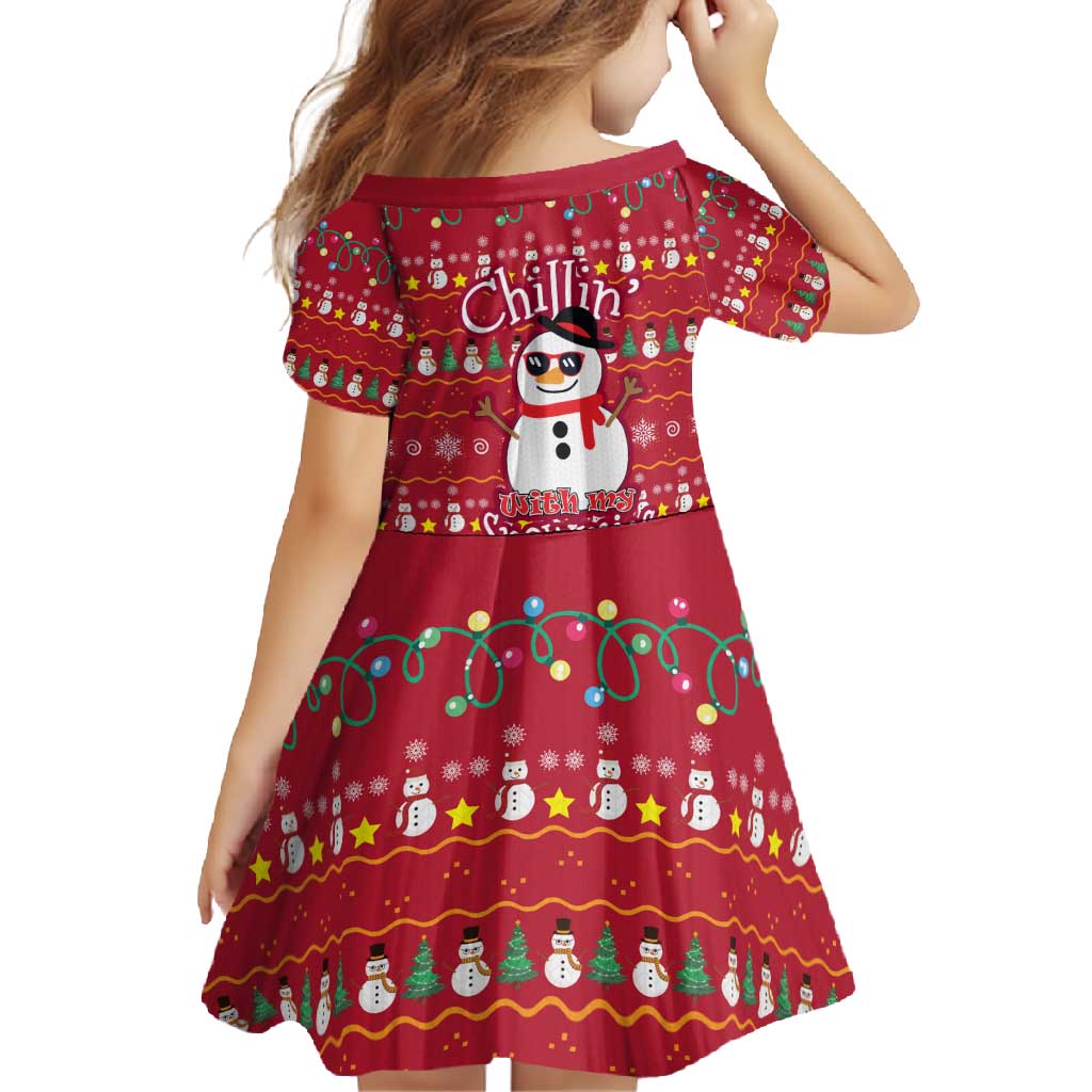 Christmas Chillin With My Snowmies Family Matching Mermaid Dress and Hawaiian Shirt Cool Snowman Red Snowflake Light String - Wonder Print Shop