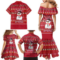 Christmas Chillin With My Snowmies Family Matching Mermaid Dress and Hawaiian Shirt Cool Snowman Red Snowflake Light String - Wonder Print Shop