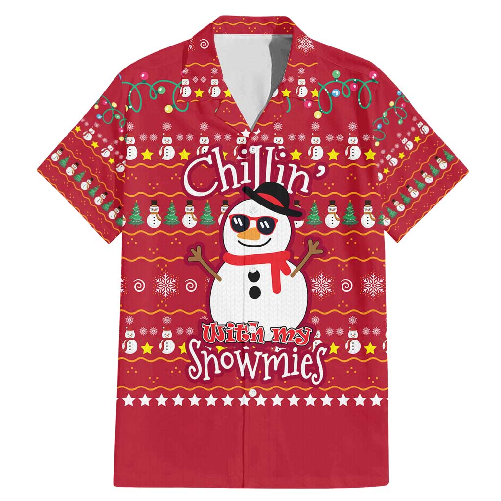 Christmas Chillin With My Snowmies Family Matching Mermaid Dress and Hawaiian Shirt Cool Snowman Red Snowflake Light String - Wonder Print Shop