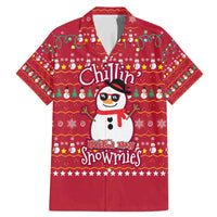 Christmas Chillin With My Snowmies Family Matching Mermaid Dress and Hawaiian Shirt Cool Snowman Red Snowflake Light String - Wonder Print Shop