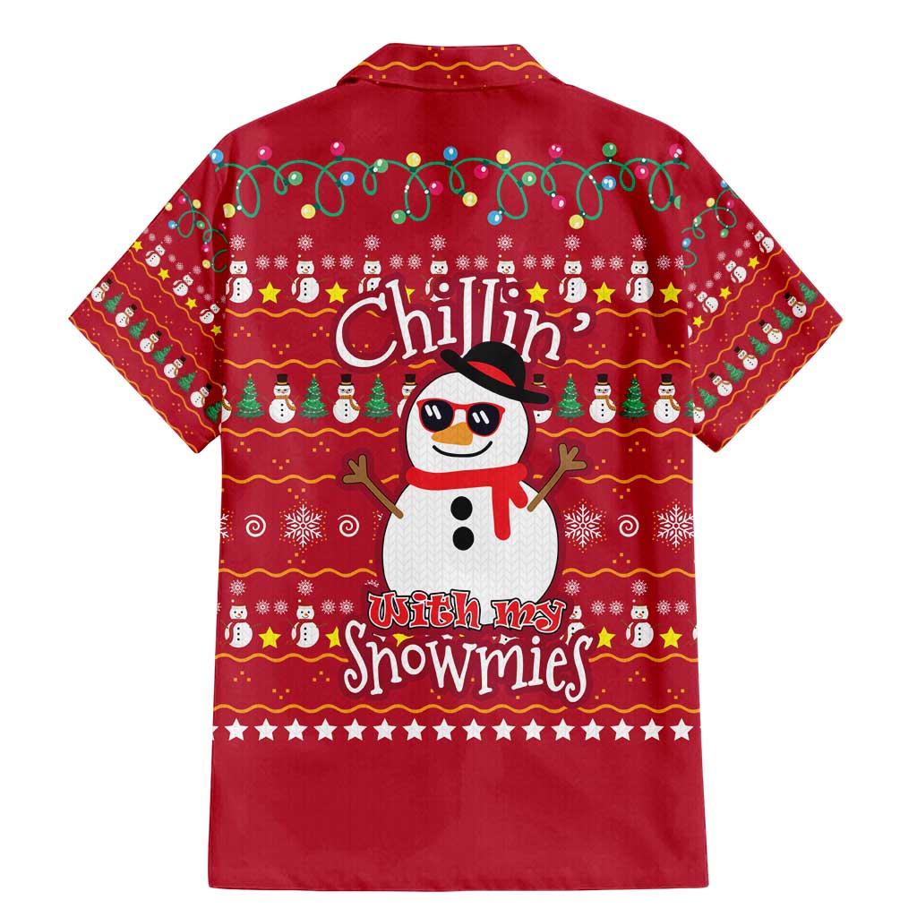 Christmas Chillin With My Snowmies Family Matching Mermaid Dress and Hawaiian Shirt Cool Snowman Red Snowflake Light String - Wonder Print Shop