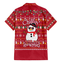 Christmas Chillin With My Snowmies Family Matching Mermaid Dress and Hawaiian Shirt Cool Snowman Red Snowflake Light String - Wonder Print Shop