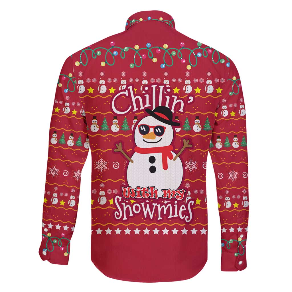 Christmas Chillin With My Snowmies Family Matching Mermaid Dress and Hawaiian Shirt Cool Snowman Red Snowflake Light String - Wonder Print Shop