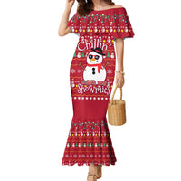 Christmas Chillin With My Snowmies Family Matching Mermaid Dress and Hawaiian Shirt Cool Snowman Red Snowflake Light String - Wonder Print Shop