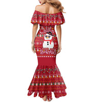 Christmas Chillin With My Snowmies Family Matching Mermaid Dress and Hawaiian Shirt Cool Snowman Red Snowflake Light String - Wonder Print Shop