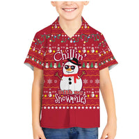 Christmas Chillin With My Snowmies Family Matching Mermaid Dress and Hawaiian Shirt Cool Snowman Red Snowflake Light String - Wonder Print Shop
