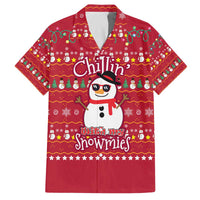 Christmas Chillin With My Snowmies Family Matching Off The Shoulder Long Sleeve Dress and Hawaiian Shirt Cool Snowman Red Snowflake Light String - Wonder Print Shop