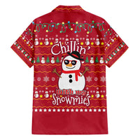 Christmas Chillin With My Snowmies Family Matching Off Shoulder Maxi Dress and Hawaiian Shirt Cool Snowman Red Snowflake Light String - Wonder Print Shop