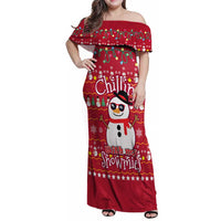 Christmas Chillin With My Snowmies Family Matching Off Shoulder Maxi Dress and Hawaiian Shirt Cool Snowman Red Snowflake Light String - Wonder Print Shop