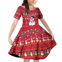 Christmas Chillin With My Snowmies Family Matching Off Shoulder Short Dress and Hawaiian Shirt Cool Snowman Red Snowflake Light String - Wonder Print Shop