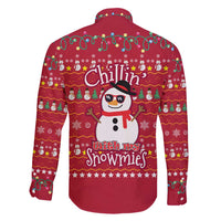 Christmas Chillin With My Snowmies Family Matching Off Shoulder Short Dress and Hawaiian Shirt Cool Snowman Red Snowflake Light String - Wonder Print Shop