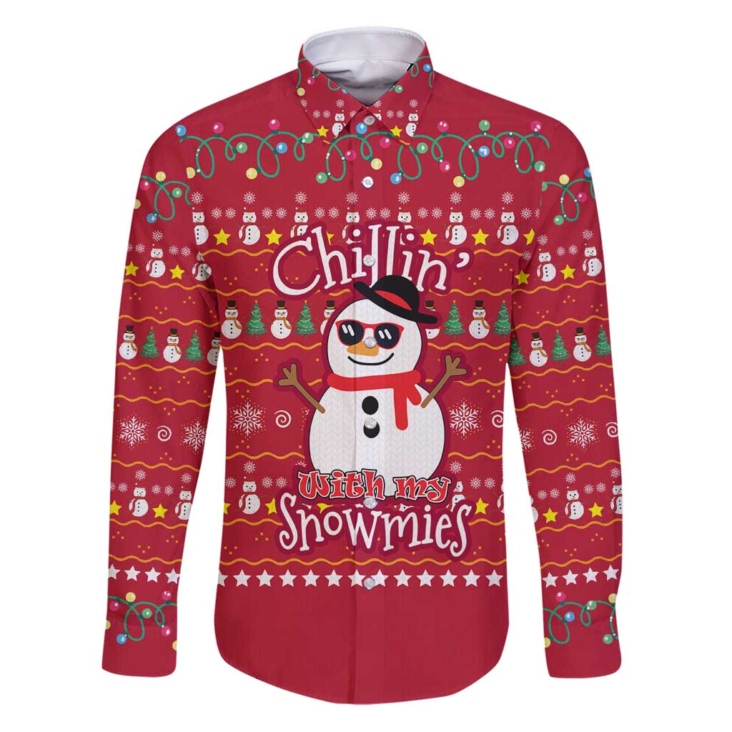 Christmas Chillin With My Snowmies Family Matching Puletasi and Hawaiian Shirt Cool Snowman Red Snowflake Light String - Wonder Print Shop