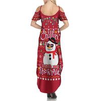 Christmas Chillin With My Snowmies Family Matching Summer Maxi Dress and Hawaiian Shirt Cool Snowman Red Snowflake Light String - Wonder Print Shop