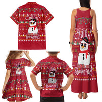 Christmas Chillin With My Snowmies Family Matching Tank Maxi Dress and Hawaiian Shirt Cool Snowman Red Snowflake Light String - Wonder Print Shop