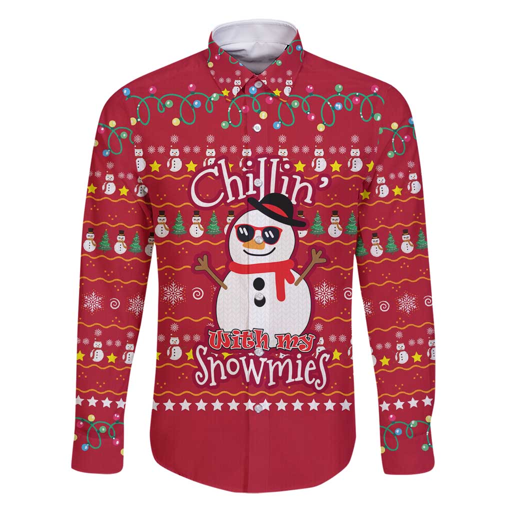 Christmas Chillin With My Snowmies Family Matching Tank Maxi Dress and Hawaiian Shirt Cool Snowman Red Snowflake Light String - Wonder Print Shop