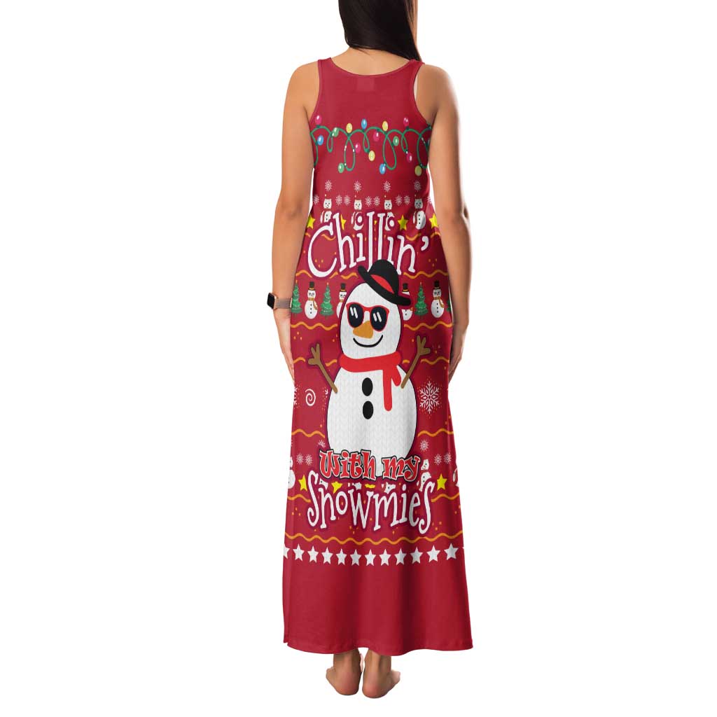 Christmas Chillin With My Snowmies Family Matching Tank Maxi Dress and Hawaiian Shirt Cool Snowman Red Snowflake Light String - Wonder Print Shop