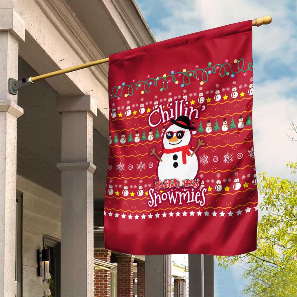 Christmas Chillin With My Snowmies Garden Flag Cool Snowman Red Snowflake Light String - Wonder Print Shop