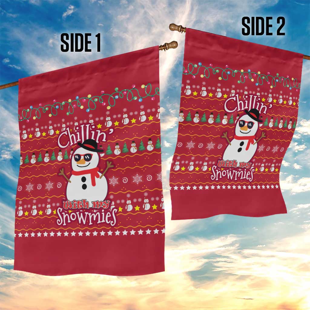 Christmas Chillin With My Snowmies Garden Flag Cool Snowman Red Snowflake Light String - Wonder Print Shop