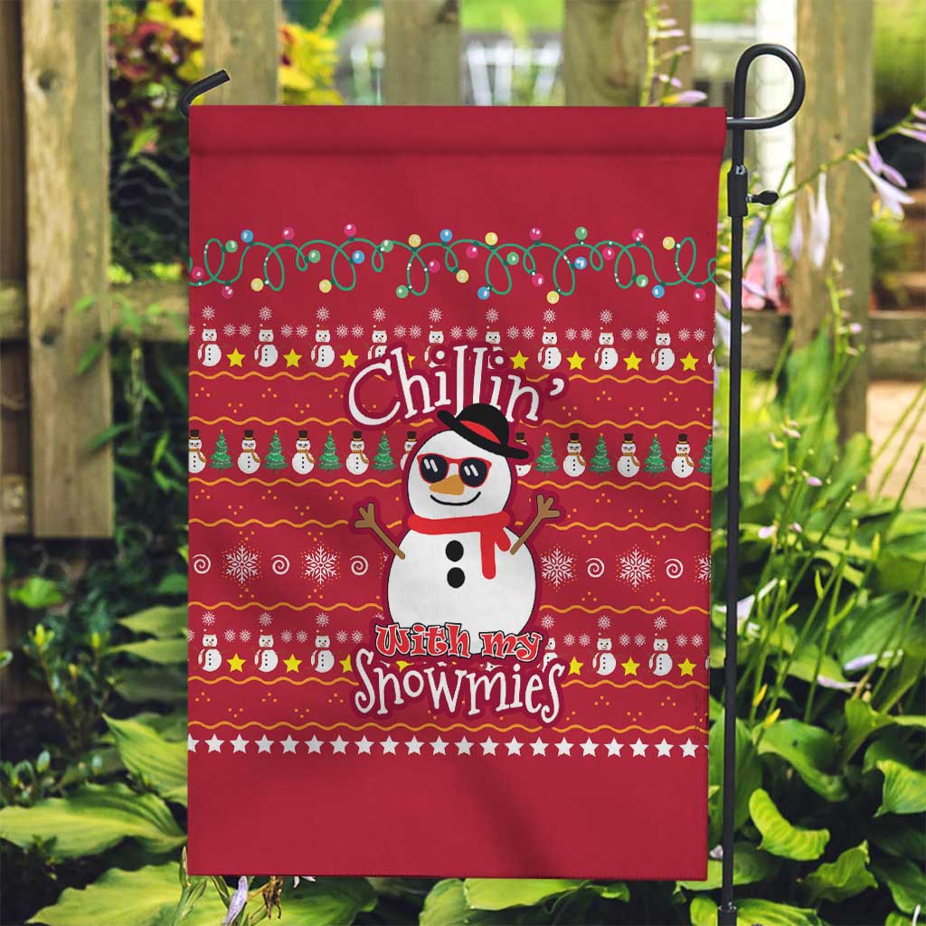 Christmas Chillin With My Snowmies Garden Flag Cool Snowman Red Snowflake Light String - Wonder Print Shop