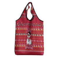 Christmas Chillin With My Snowmies Grocery Bag Cool Snowman Red Snowflake Light String - Wonder Print Shop