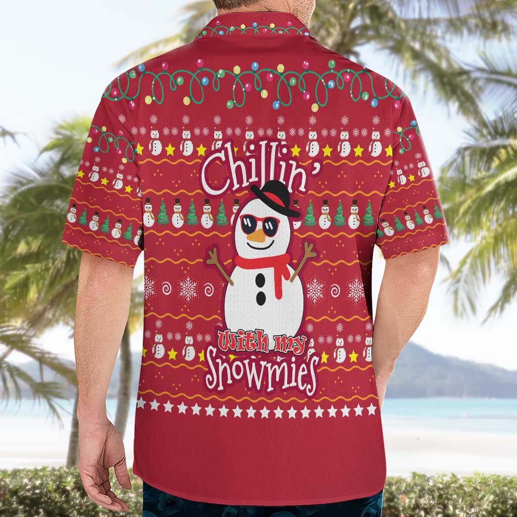 Christmas Chillin With My Snowmies Hawaiian Shirt Cool Snowman Red Snowflake Light String - Wonder Print Shop