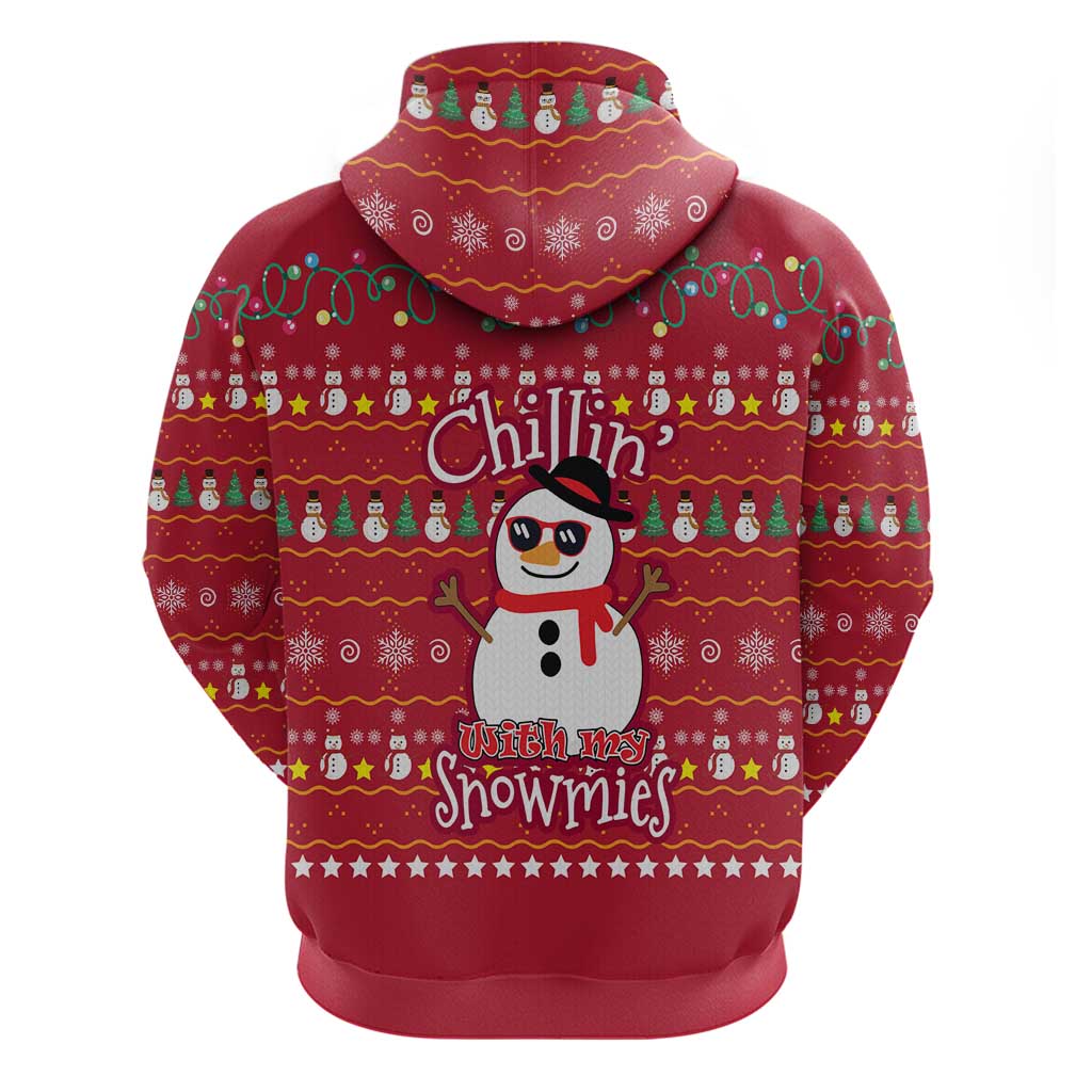 Christmas Chillin With My Snowmies Hoodie Cool Snowman Red Snowflake Light String - Wonder Print Shop