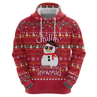 Christmas Chillin With My Snowmies Hoodie Cool Snowman Red Snowflake Light String - Wonder Print Shop