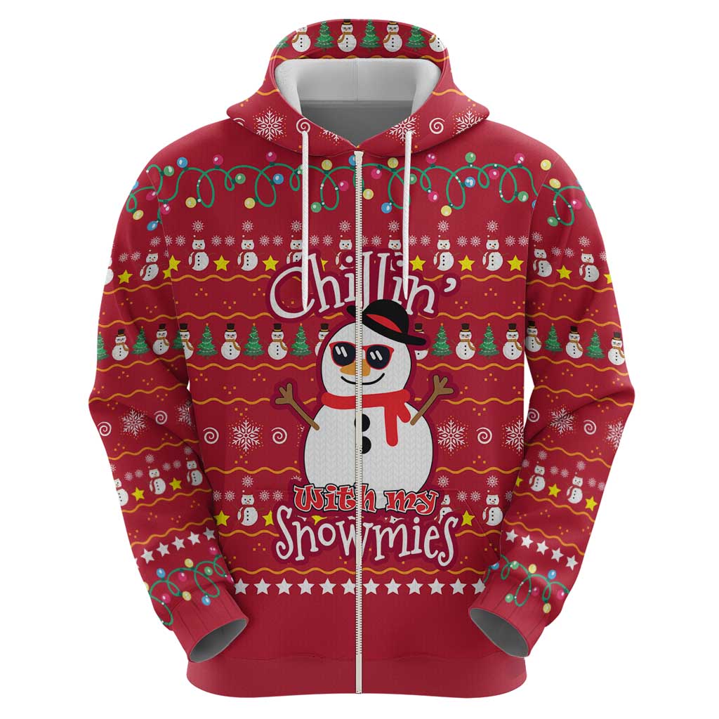 Christmas Chillin With My Snowmies Hoodie Cool Snowman Red Snowflake Light String - Wonder Print Shop