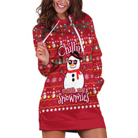 Christmas Chillin With My Snowmies Hoodie Dress Cool Snowman Red Snowflake Light String - Wonder Print Shop