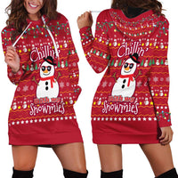 Christmas Chillin With My Snowmies Hoodie Dress Cool Snowman Red Snowflake Light String - Wonder Print Shop