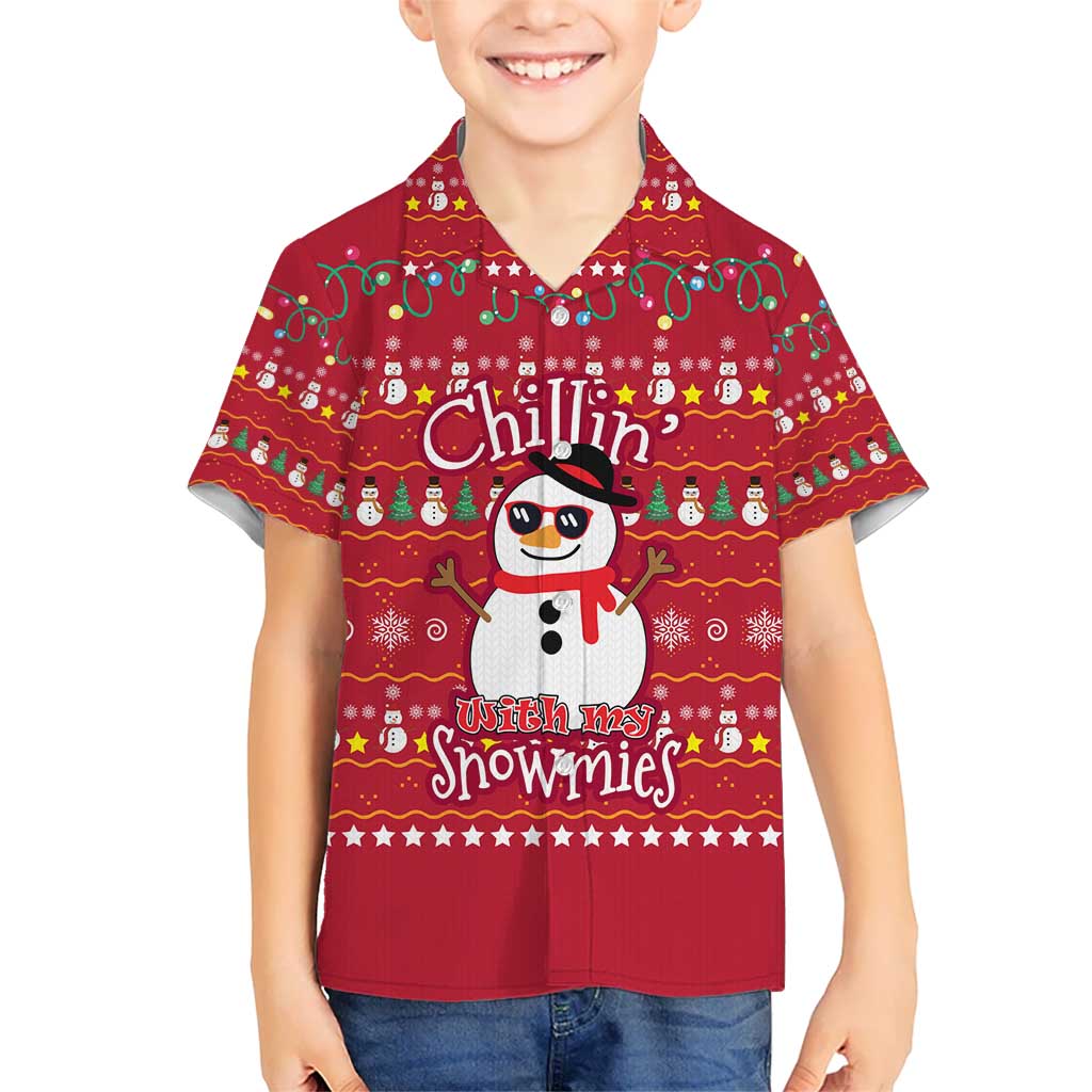 Christmas Chillin With My Snowmies Kid Hawaiian Shirt Cool Snowman Red Snowflake Light String - Wonder Print Shop