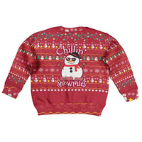 Christmas Chillin With My Snowmies Kid Ugly Christmas Sweater Cool Snowman Red Snowflake Light String - Wonder Print Shop