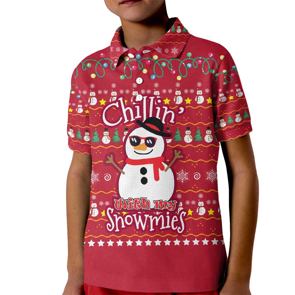 Christmas Chillin With My Snowmies Kid Polo Shirt Cool Snowman Red Snowflake Light String - Wonder Print Shop