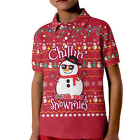 Christmas Chillin With My Snowmies Kid Polo Shirt Cool Snowman Red Snowflake Light String - Wonder Print Shop